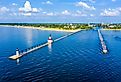 St. Joseph North and South Pier Lighthouses on Lake Michigan.