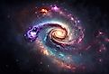 Spiral galaxy in space background.