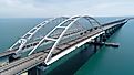 The beautiful Crimean Bridge across the Kerch Strait in Russia.