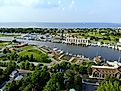  The aerial view of the beach town of Lewes, Delaware.