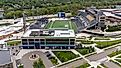 An aerial view of the Pro Football Hall of Fame and Tom Benson Hall of Fame Stadium in Canton, Ohio. Editorial credit: Grindstone Media Group / Shutterstock.com