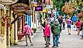 Colorful local businesses in Helen, Georgia. Editorial credit: Kristi Blokhin / Shutterstock.com.