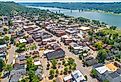 Aerial view of historic Madison, Indiana on the Ohio River. Image credit Aaron via AdobeStock.