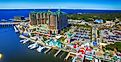 Harborwalk Village sign in Destin, Florida, USA. Editorial credit: Andriy Blokhin / Shutterstock.com