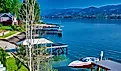 Lake Chelan stretching northwest into the Cascades from the town of Chelan, Washington.