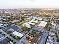 Aerial view business management district in midtown Houston, Texas.