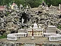 Miniature reproductions of religious structures worldwide, created by a local monk, adorn Ave Maria Grotto in Cullman, Alabama.
