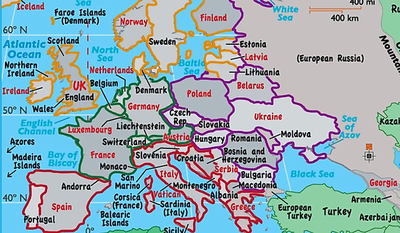 Labeled Western Europe Countries Map