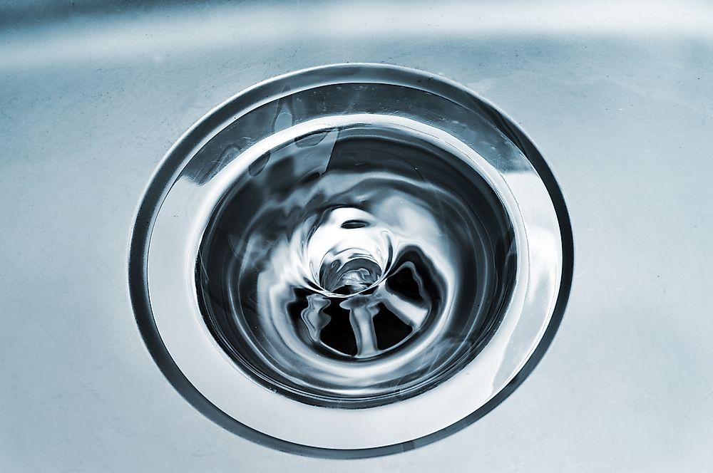 drain water swirl coriolis effect hemisphere clockwise circle northern force down spiral rotation blocked drains worldatlas shutterstock object