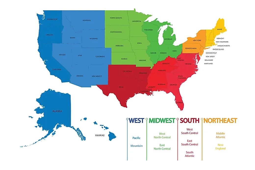 The Officially Recognized Four Regions And Nine Divisions Of The United States - WorldAtlas.com