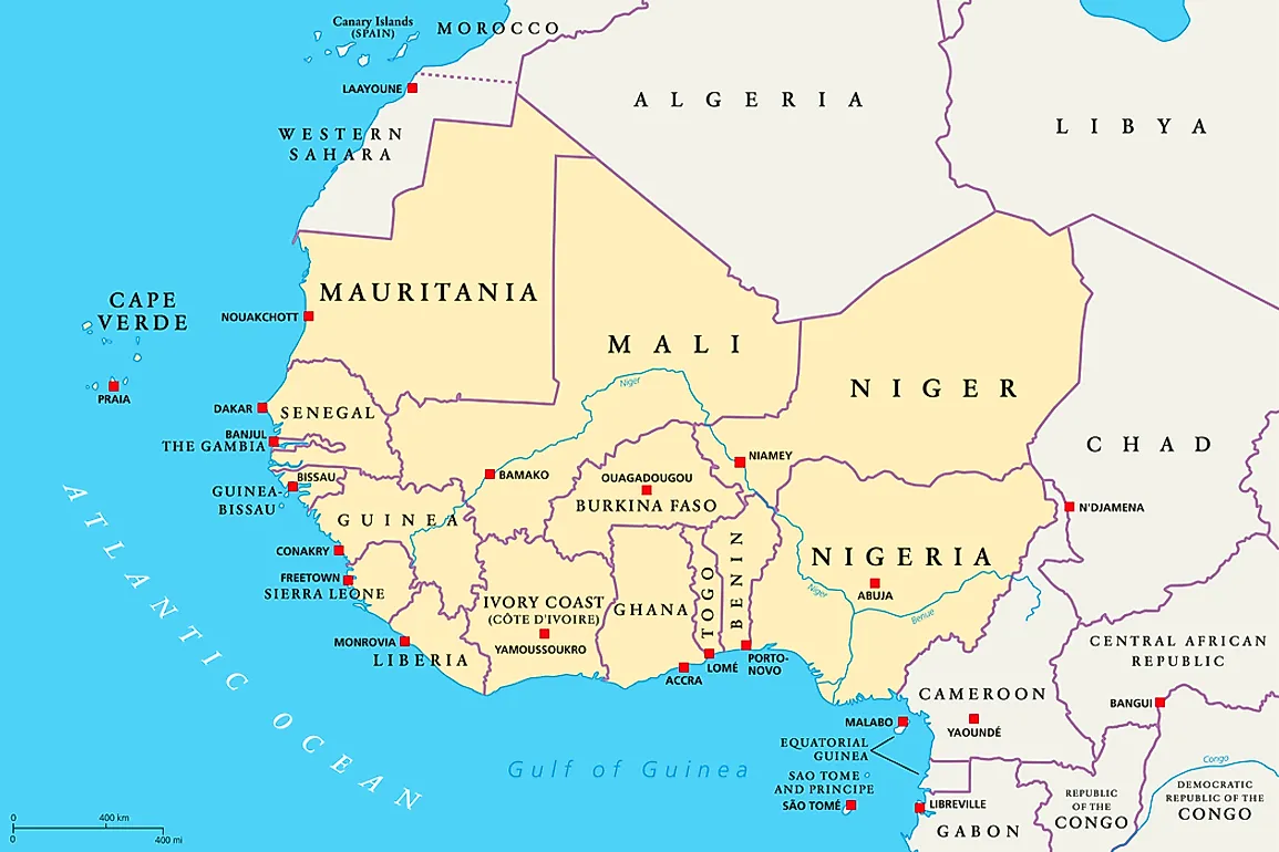 West African Countries Map Map Of The World