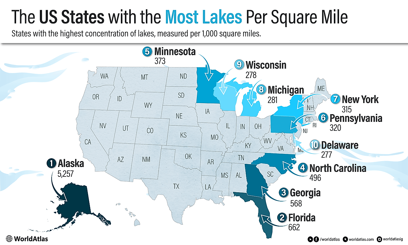 The US States With the Most Lakes Per Square Mile