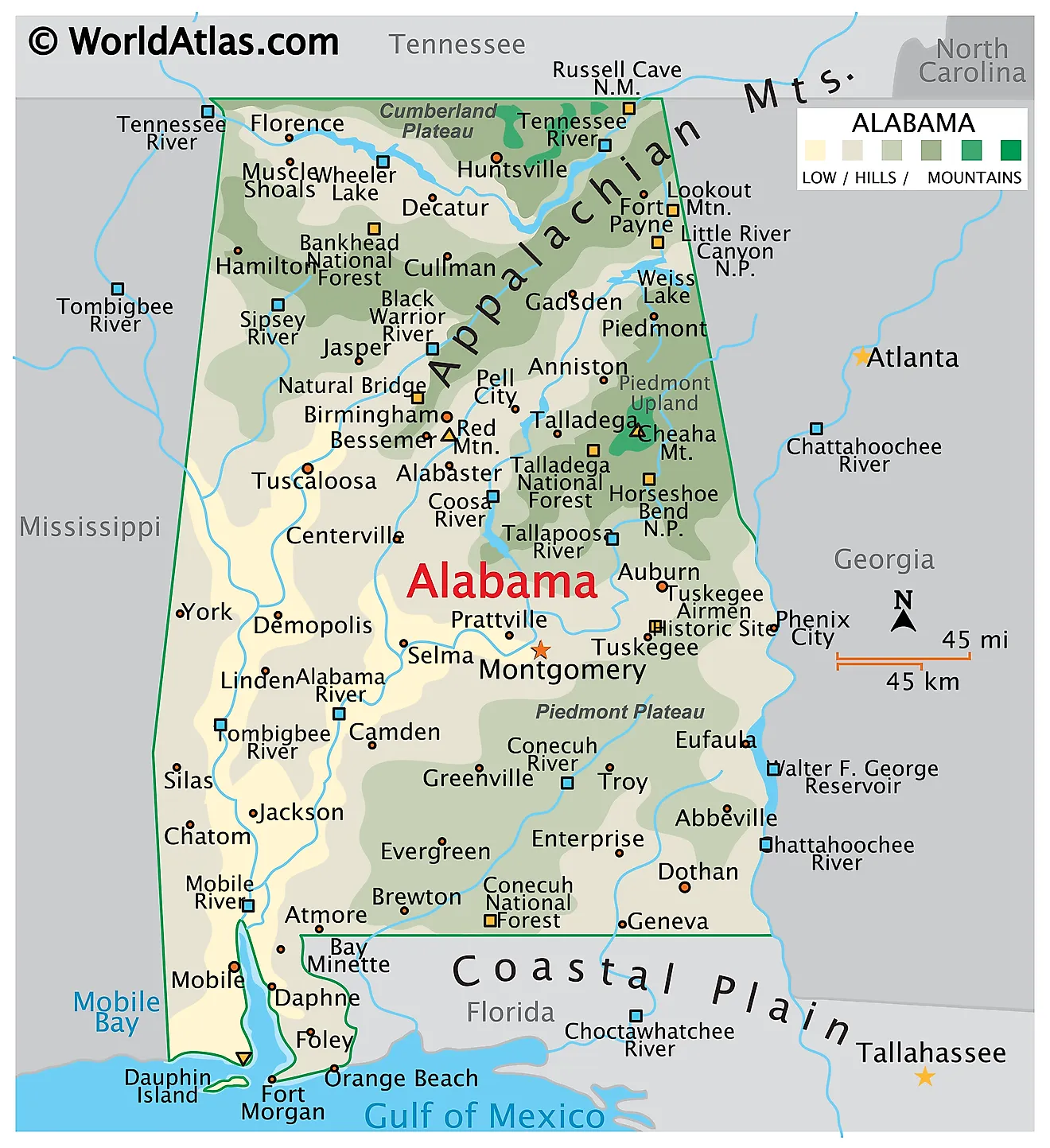 Map Of Mountains In Alabama - World Map