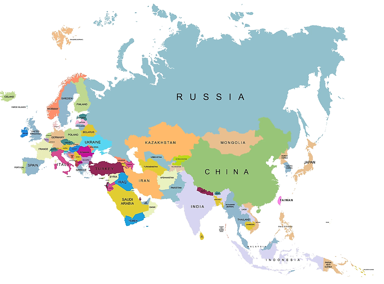 Map Of Europe And Asia With Countries Labeled 