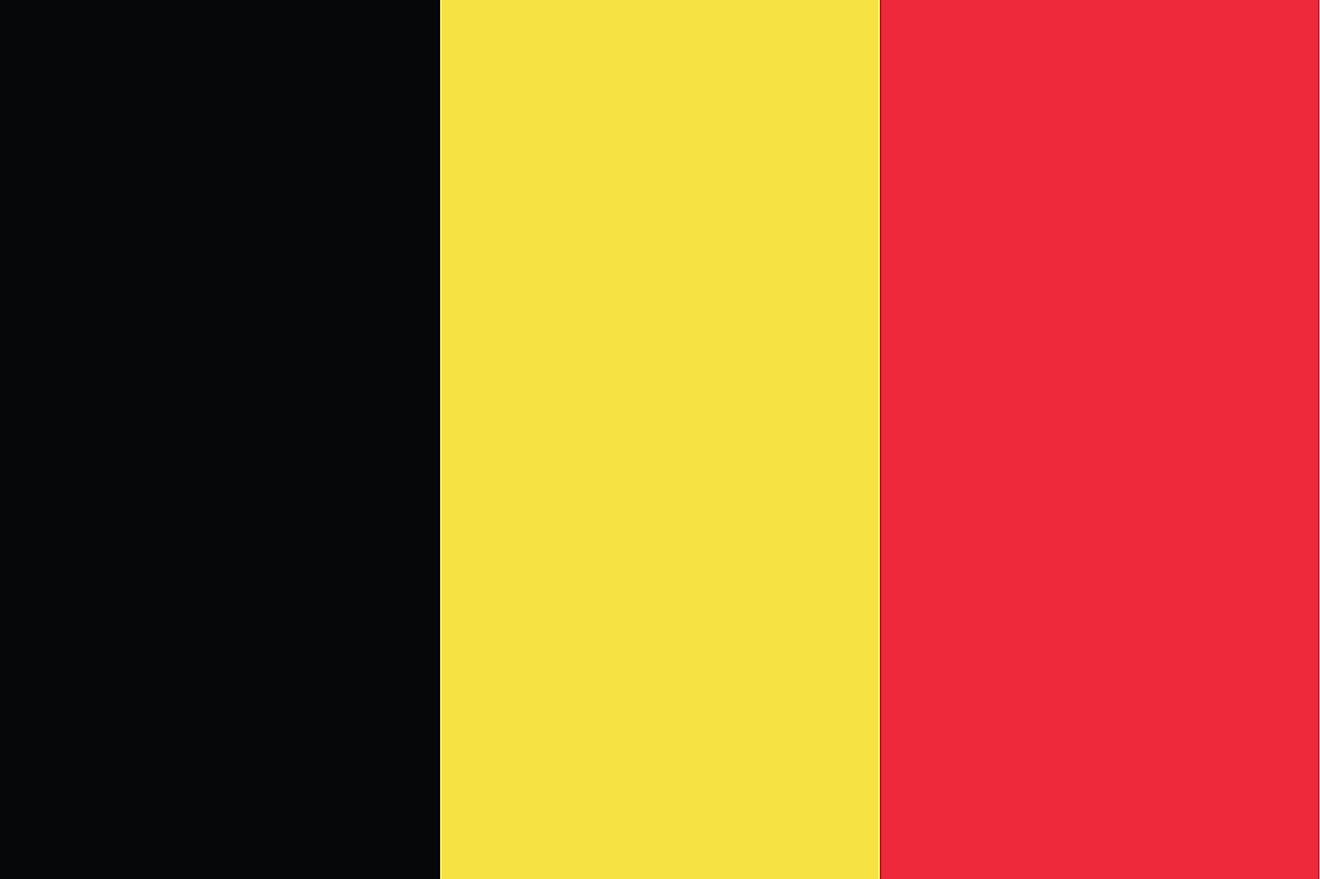 The Flag of Belgium is a tricolor featuring three equal vertical bands of black (hoist side), yellow, and red. 