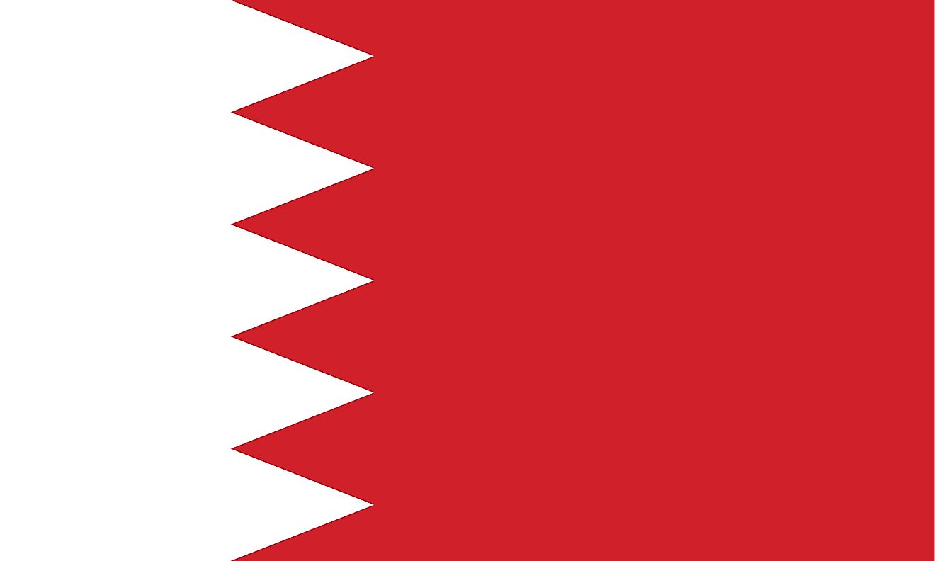 The National Flag of Bahrain features two bands of different colors (red and white) and of different widths
