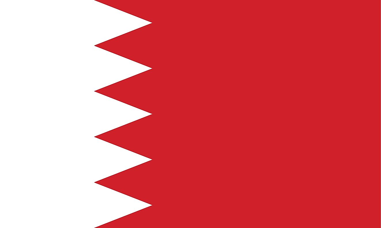 The National Flag of Bahrain features two bands of different colors (red and white) and of different widths