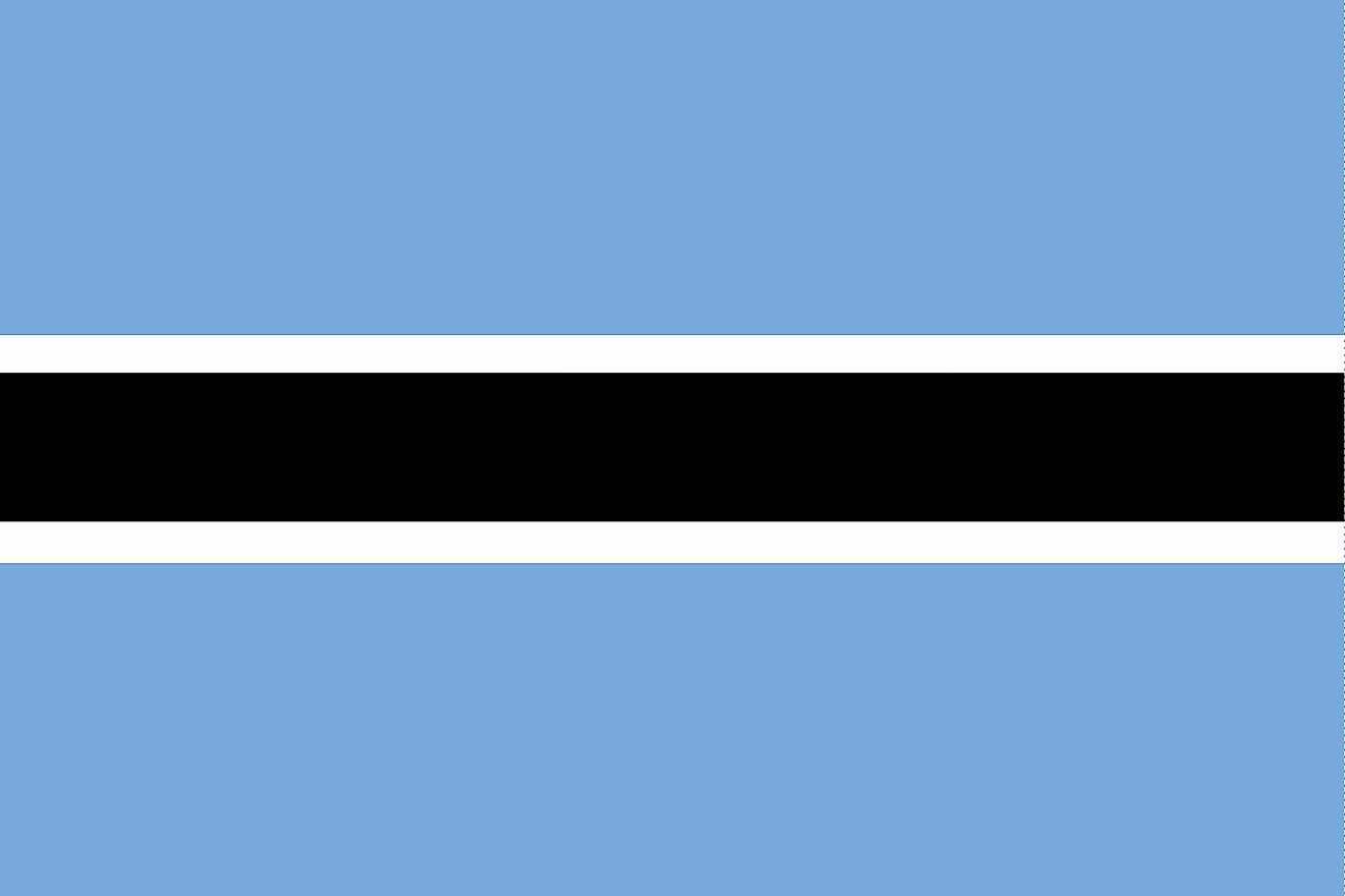The National Flag of Botswana features light blue, black, and white horizontal bands of varying thicknesses.