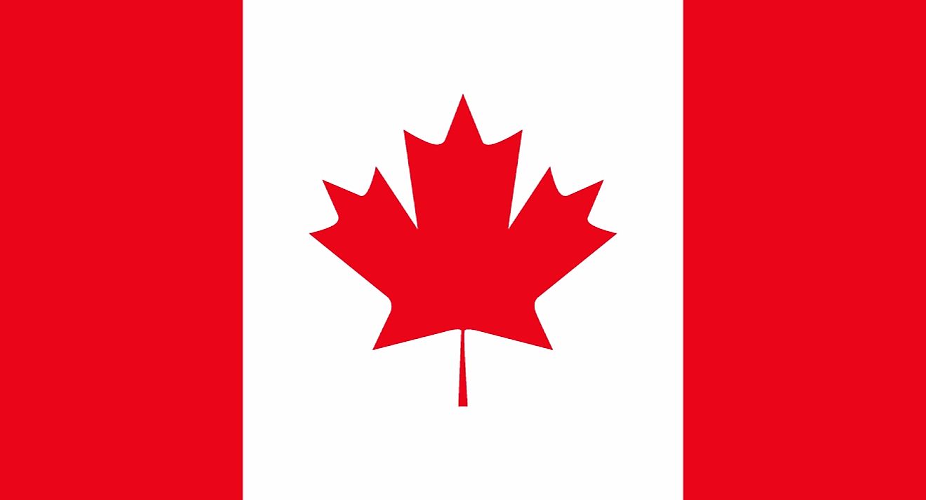 The National Flag of Canada features vertical red-white-red stripes with a large central red maple leaf