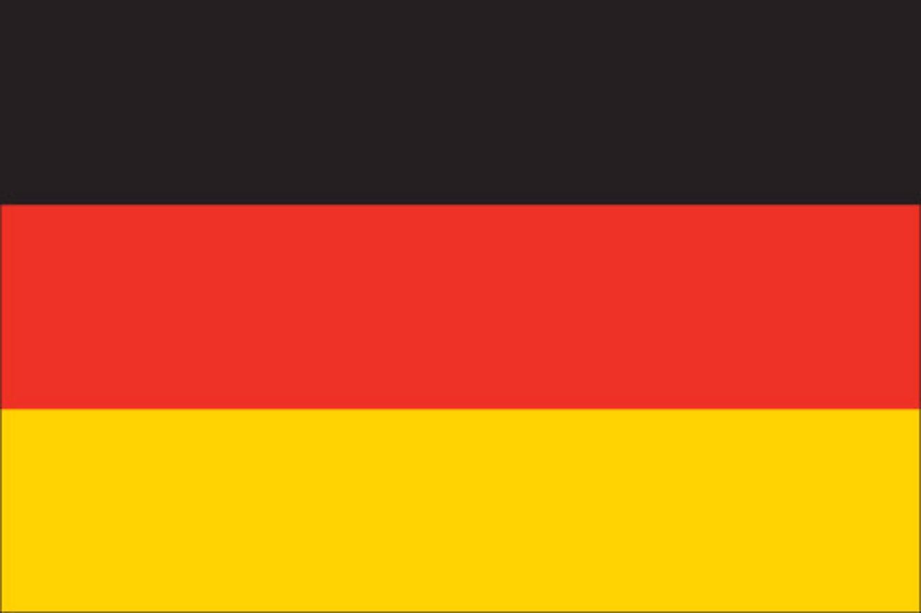 The National Flag of Germany features three equal horizontal bands of black (top), red, and gold. 