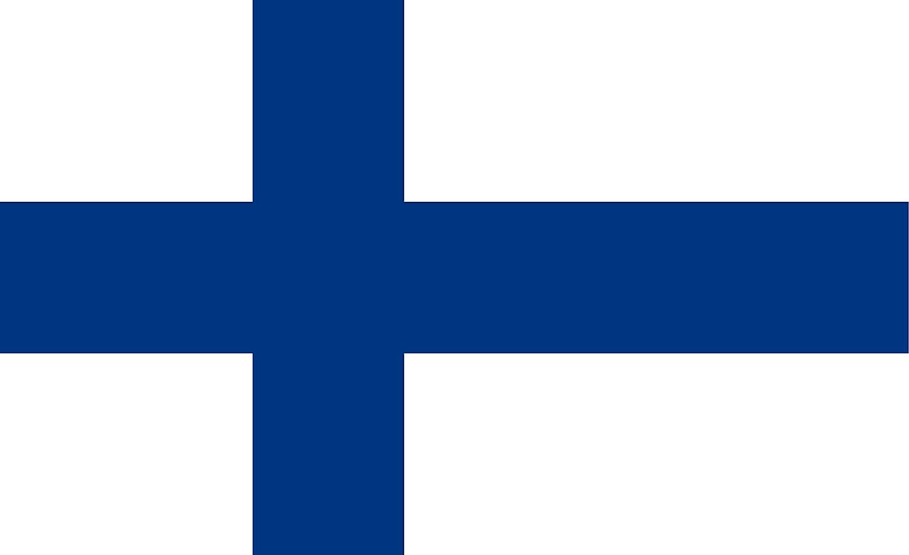 The National Flag of Finland features a white background with a blue cross that extends to the edges of the flag.