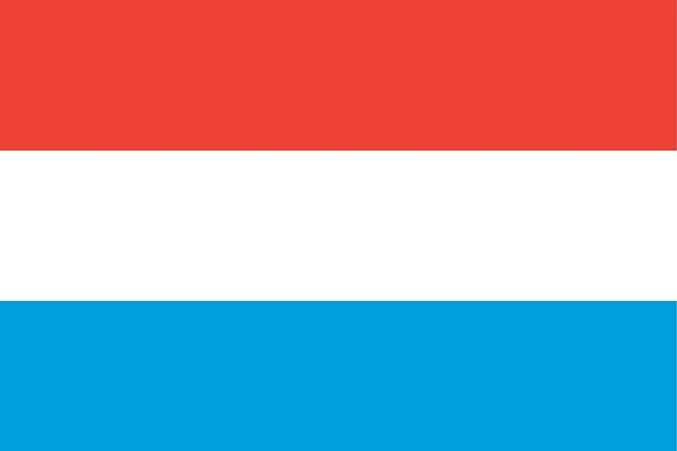 The flag of Luxembourg is a tricolor flag of three equal horizontal bands of red (top), white, and light blue.