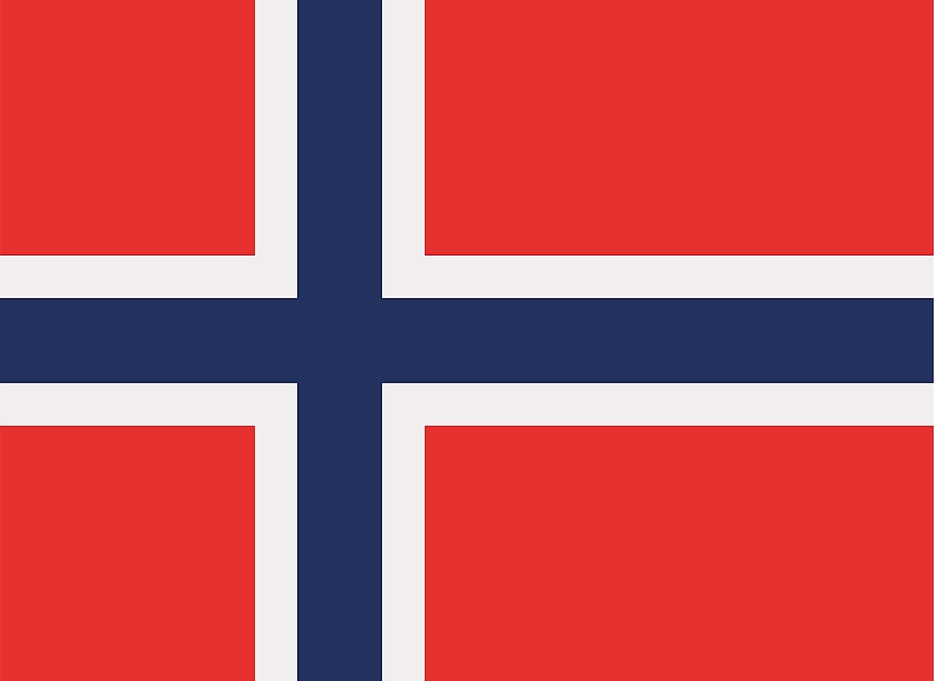 The flag of Norway is made of a red background and has a blue cross superimposed on a white cross so that the white cross outlines the blue color (the Scandinavian cross)