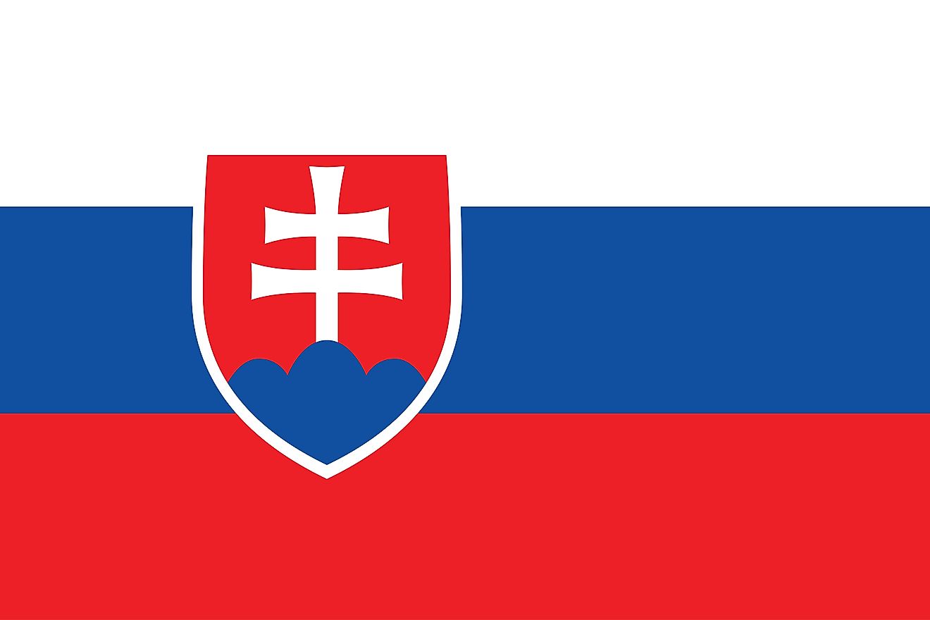 The National Flag of Slovakia is a tricolor and features three equal horizontal bands of the traditional Pan-Slavic colors: white (top), blue, and red, the Coat of Arms of Slovakia is present towards the hoist-side.