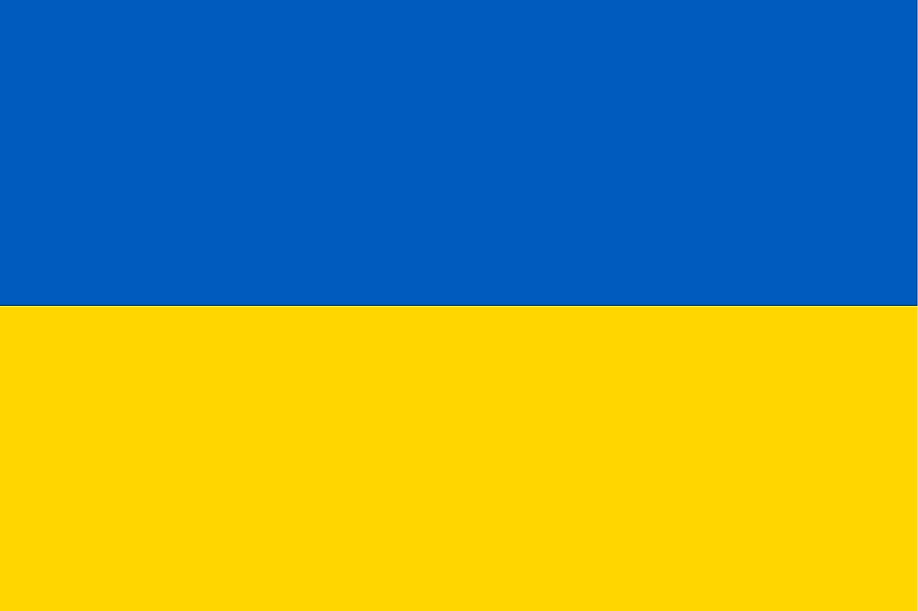 The National Flag of Ukraine features two equal horizontal bands of azure/blue (top) and golden yellow. 