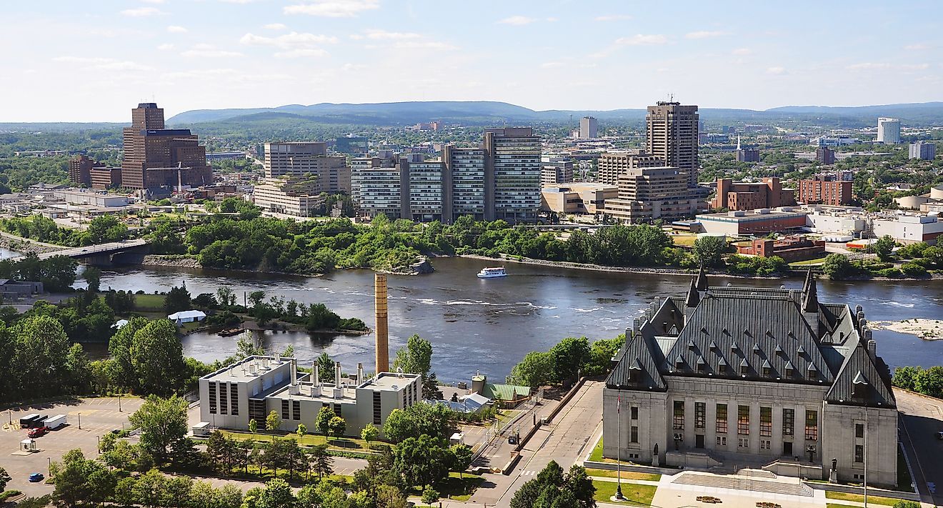 Aerial view of Supreme Court of Canada and Gatineau Skyline, Ottawa, Canada.