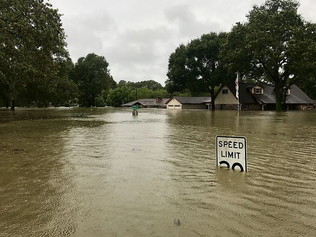 Flooding from Hurricane Harvey is seen here in August 2017, in a community north of Houston.
