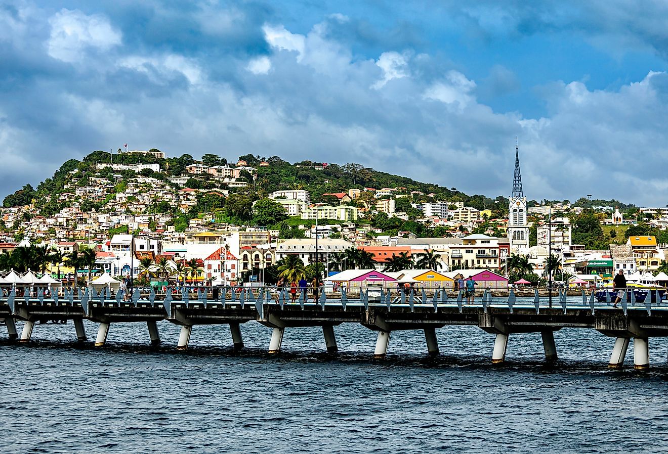 Bridge against the beautiful cityscape of Georgetown in Guyana.