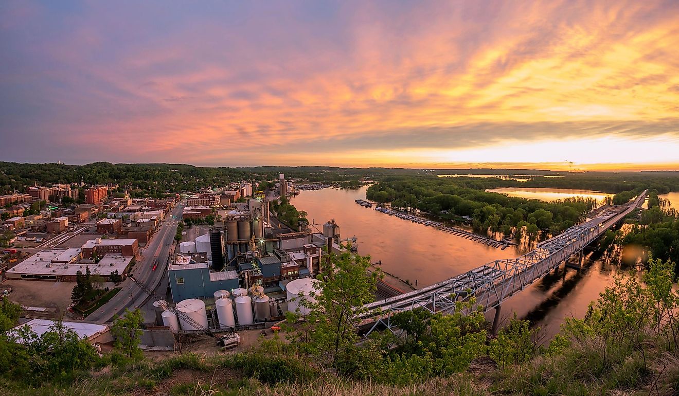 A Fisheye View of a Dramatic Spring Sunset over the Mississippi River and Rural Red Wing, Minnesota.