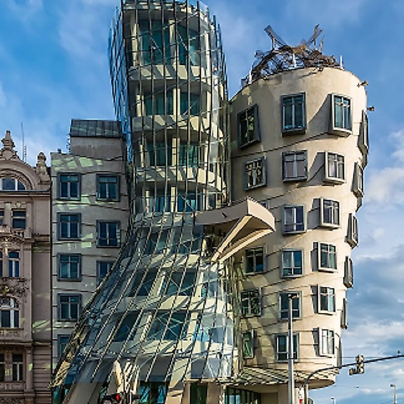 Prague's Dancing House (a.k.a. the "Fred & Ginger"), was completed in 1996, and is said to resemble a dancing couple. The building houses an insurance firm.