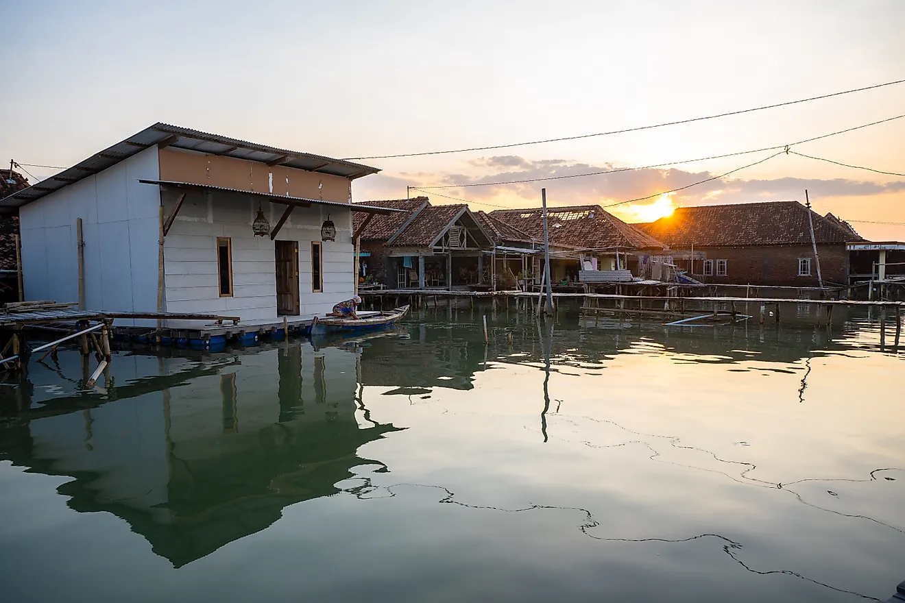 The village affected by tidal flooding in Timbulsloko Village, Demak, Central Java, Indonesia. 