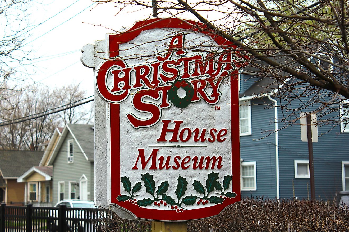  Sign for museum across the street from the Iconic house featured in the 1983 film A Christmas Story in Cleveland, Ohio.