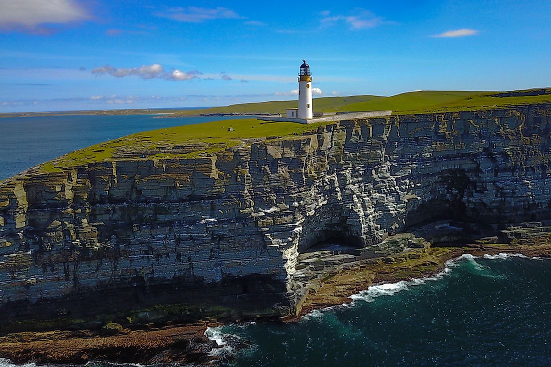 Noup Head Lighthouse on the island of Westray, the largest of the Northern Isles of Orkney.