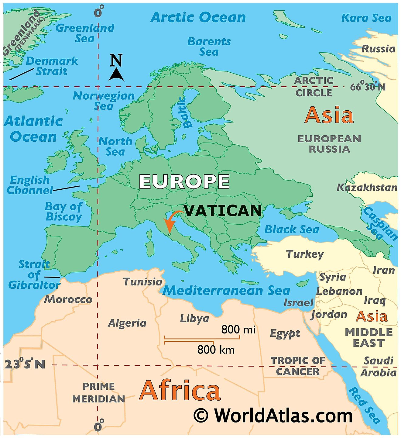 Map showing location of Vatican in the world.