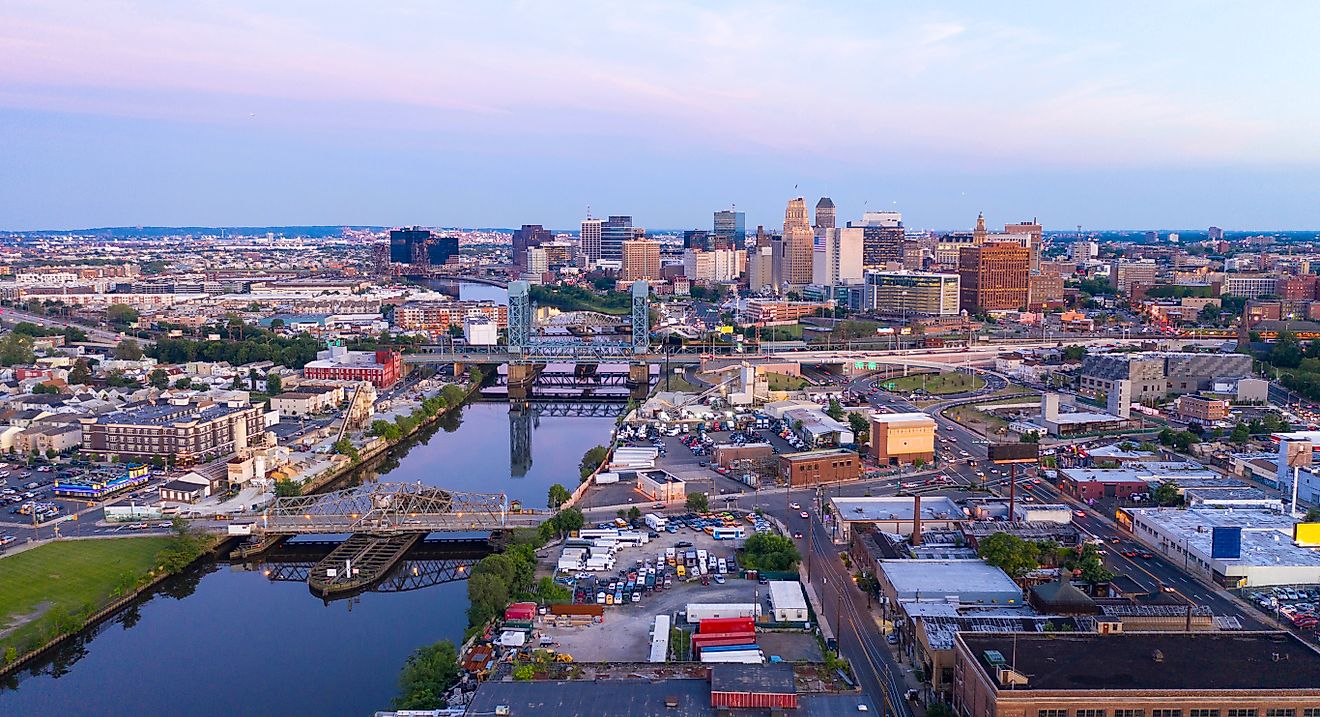 Dusk Falls on the downtown area of Newark, New Jersey.