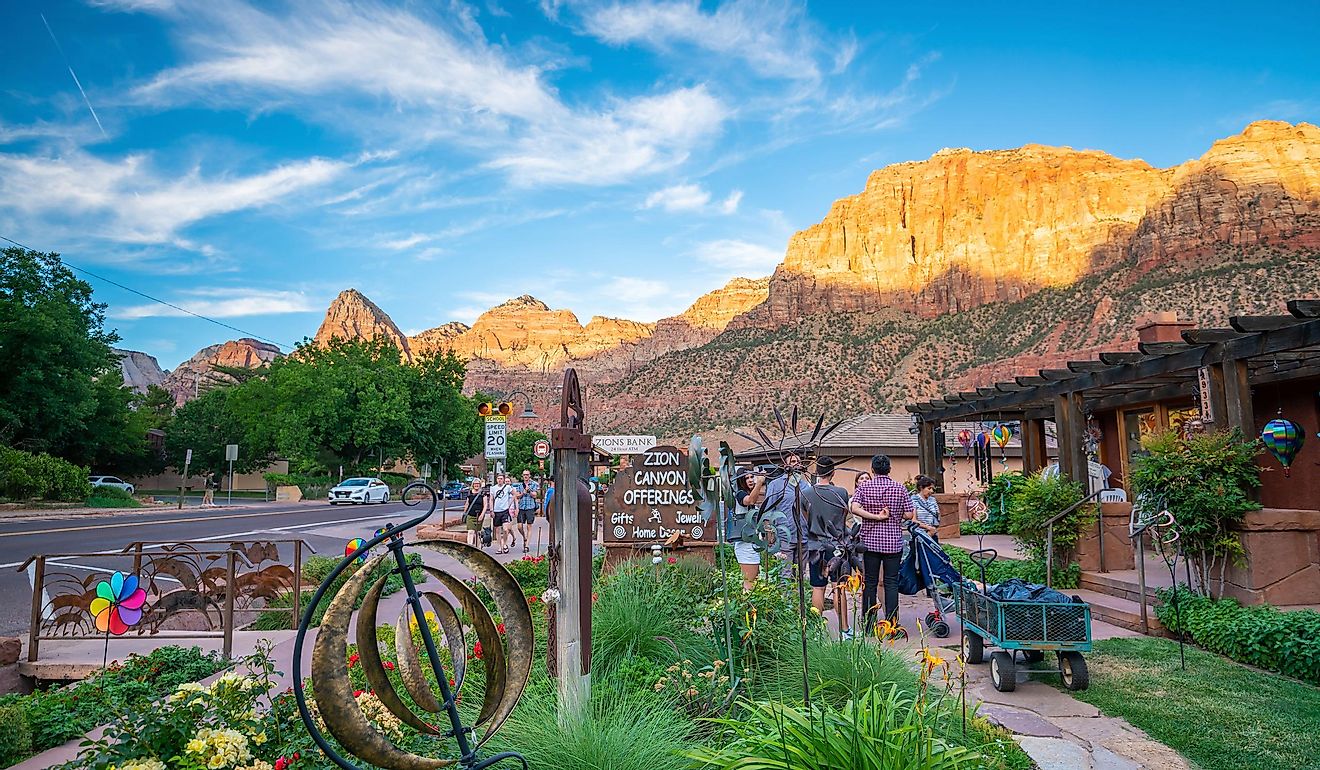  A small local town near the Zion National Park entrance in Springdale, Utah. Editorial credit: f11photo / Shutterstock.com