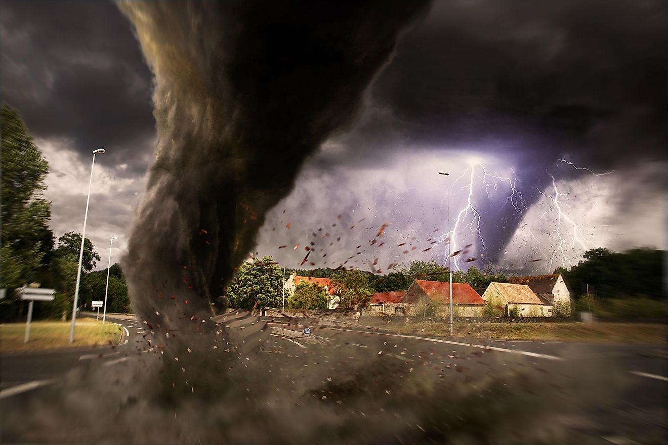 During a strong tornado, various debris may enter into a storm.