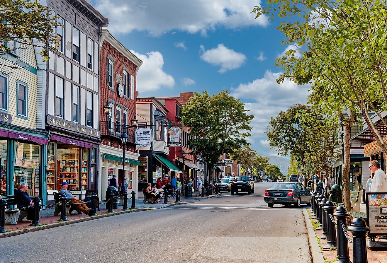 Downtown street in Bar Harbor, Maine. Image credit Darryl Brooks via Shutterstock