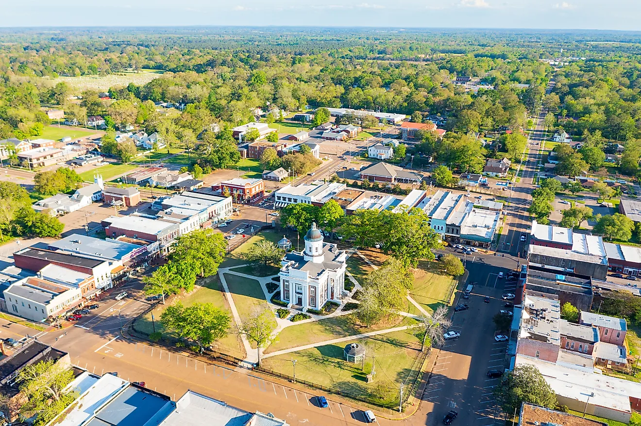 Aerial view of the Courthouse Square in Canton, Mississippi.