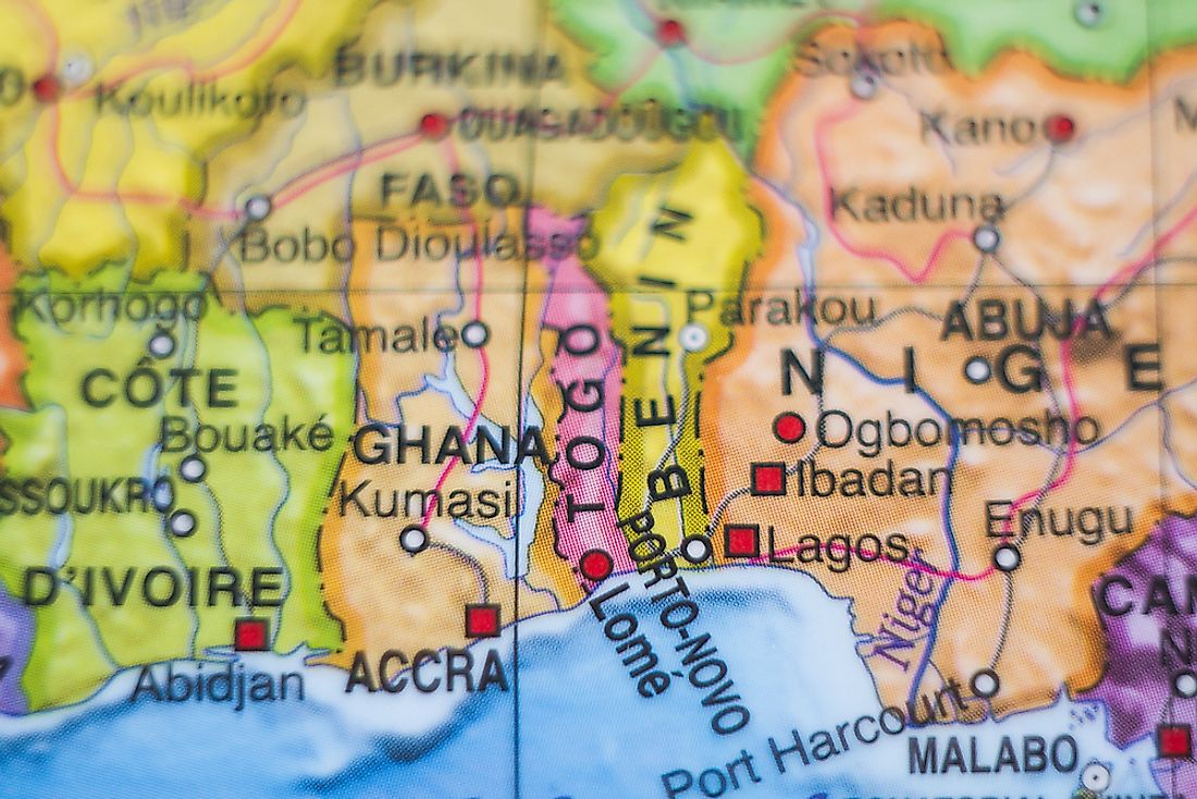 A map showing Togo's location on a map of Africa. 