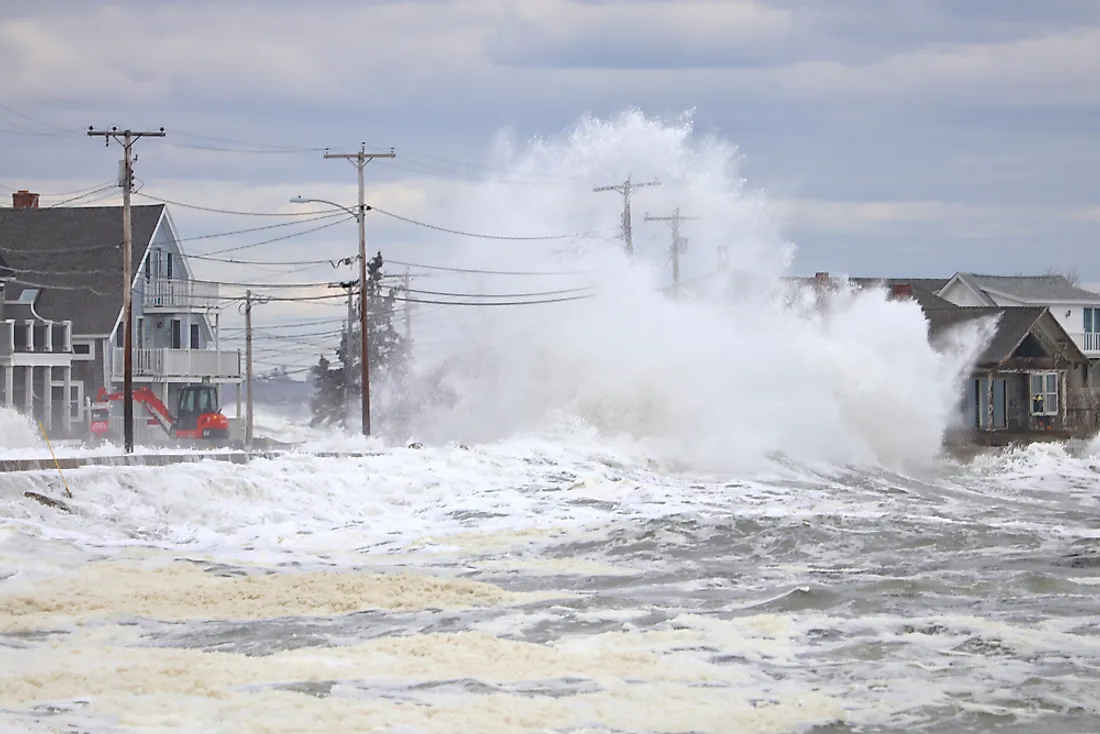 Flooding in Wells, Maine caused by the 2018 nor'easter. Editorial credit: Arthur Villator / Shutterstock.com