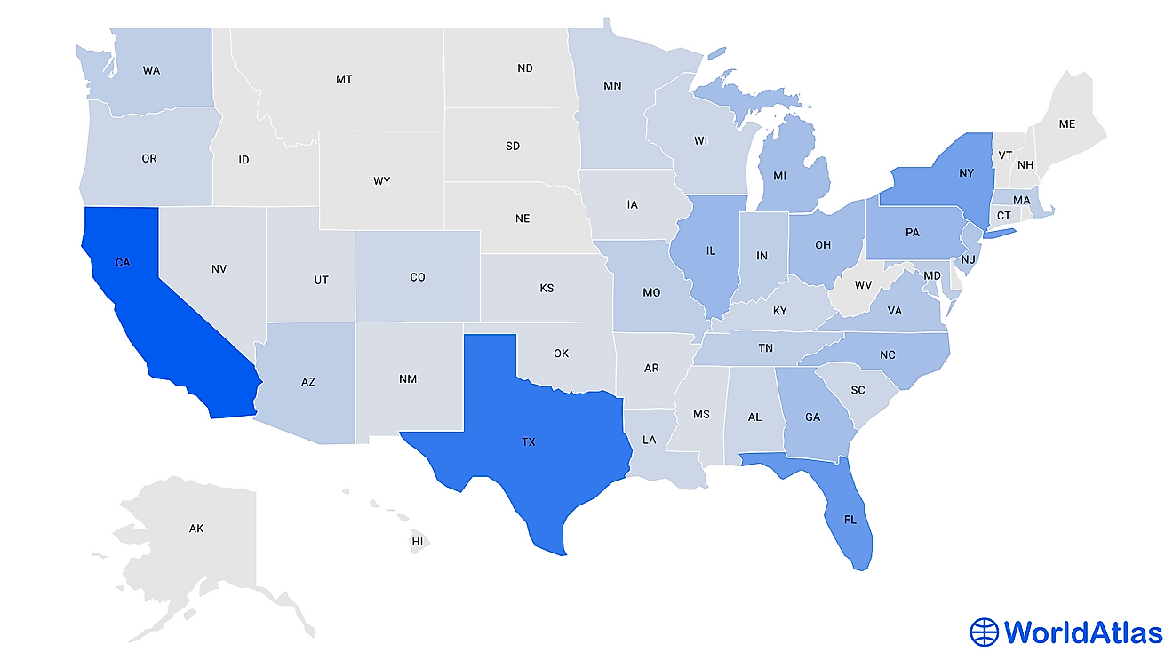 Infographic: a heat map of the population of the 50 US states.