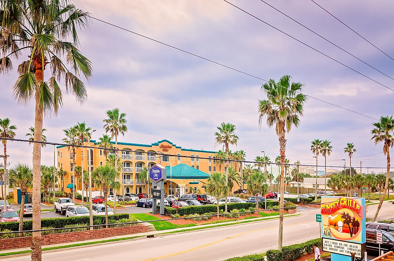 Florida state road A1A, looking southwest, is pictured in St. Augustine, Florida. The 338-mile, historic highway is a designated National Scenic Byway. Via Shutterstock / Carmen K. Sisson