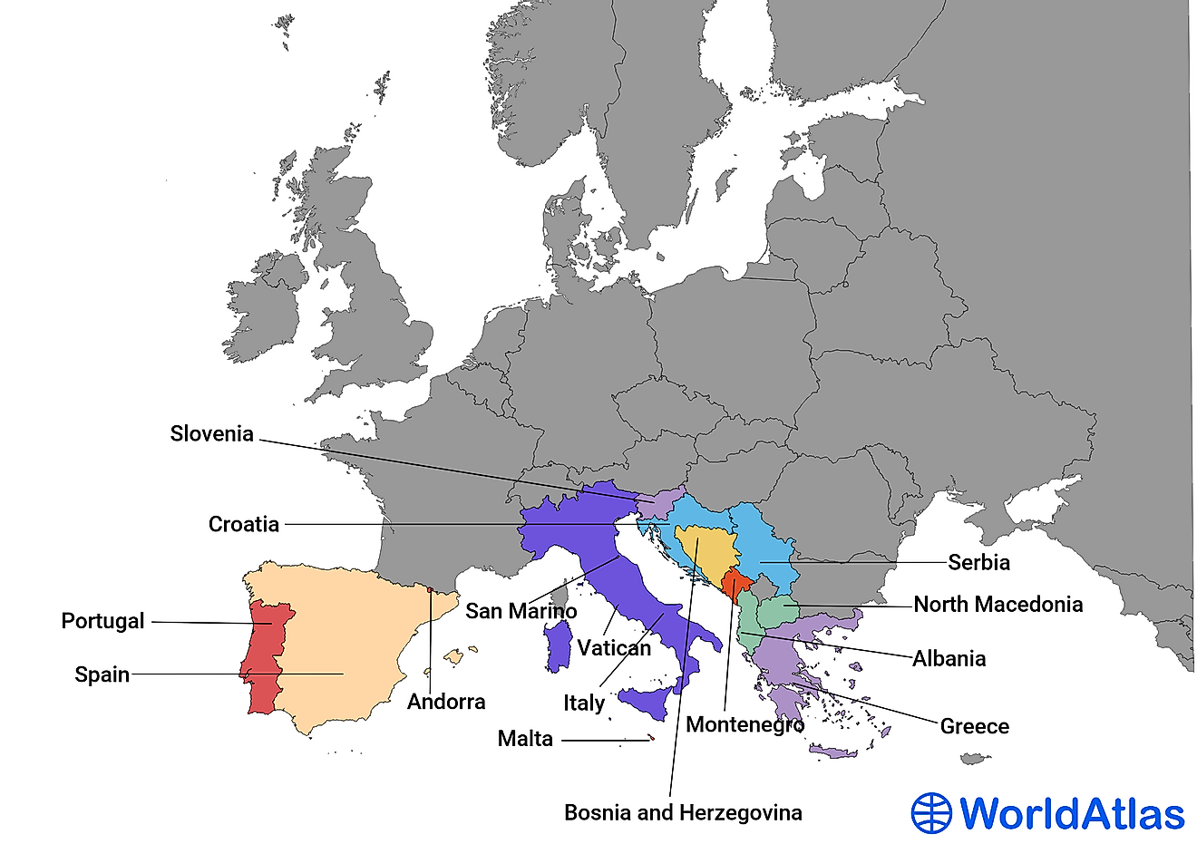 Fifteen countries of Southern Europe.