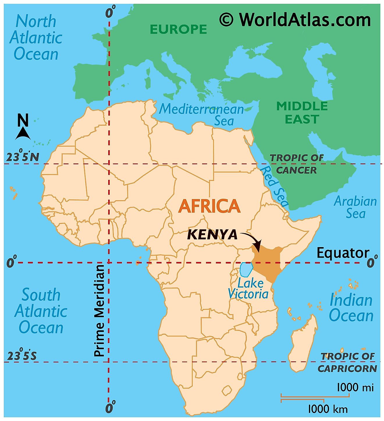 Mapa que muestra la ubicación de Kenia en el mundo.
