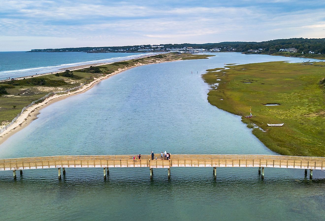 Aerial view of the footbridge in Ogunquit, Maine.